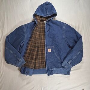 VTG 2002 Carhartt J08 DST Denim Active Jacket Blanket Lined Blue XL Regular